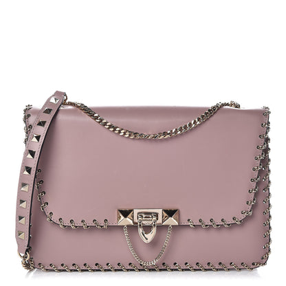 Valentino Garavani Vitello Groumette Small Rockstud Demilune Shoulder Bag Lipstick 1 of 13