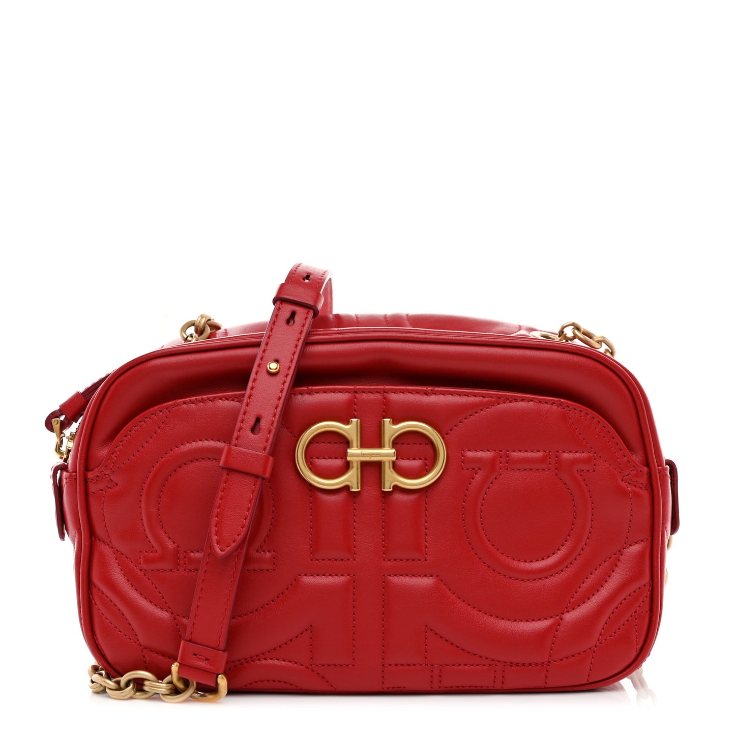 Calfskin Quilted Gancini Camera Bag Red