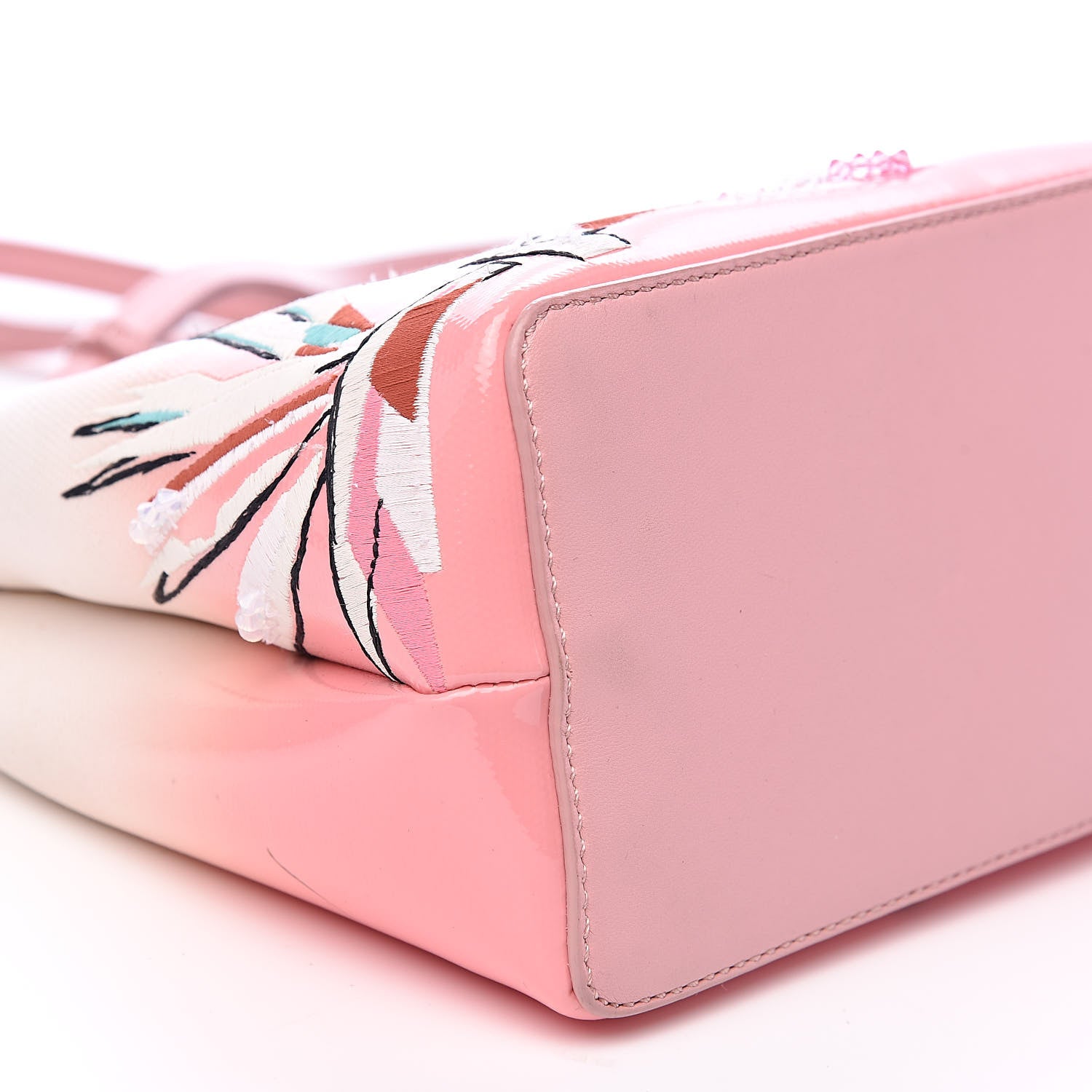Fendi Nappa Canvas Patent Ombre Embroidered Bird Of Paradise Mini Peekaboo Iconic Satchel Pink 8 of 16