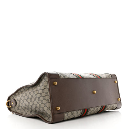 Gucci Soft GG Supreme Monogram Textured Dollar Calfskin Web Large Ophidia Carry-On Duffle Bag Beige Ebony New Acero 3 of 13