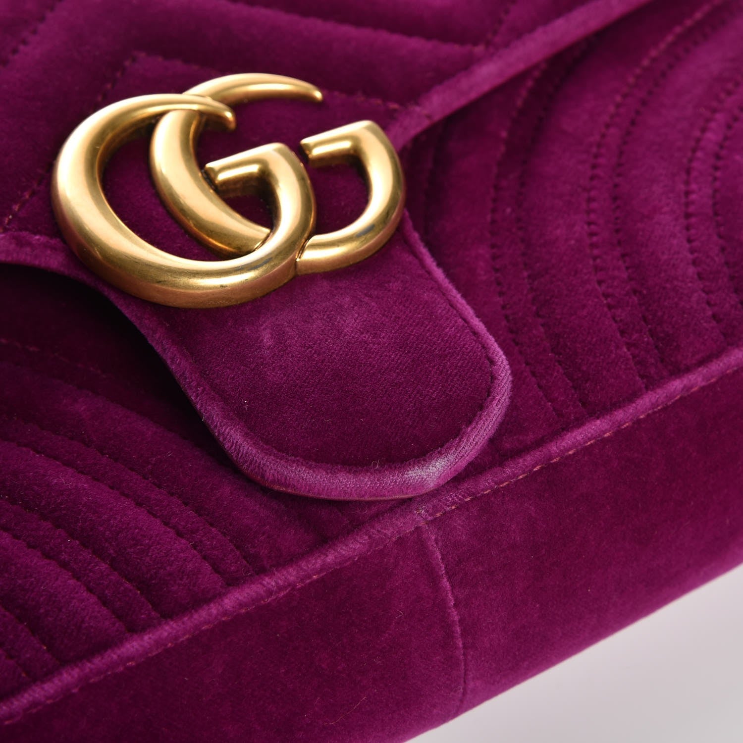 Gucci Velvet Matelasse Small GG Marmont Shoulder Bag Fuchsia Violet Cyclamen 12 of 12
