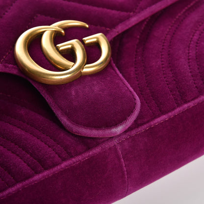 Gucci Velvet Matelasse Small GG Marmont Shoulder Bag Fuchsia Violet Cyclamen 12 of 12