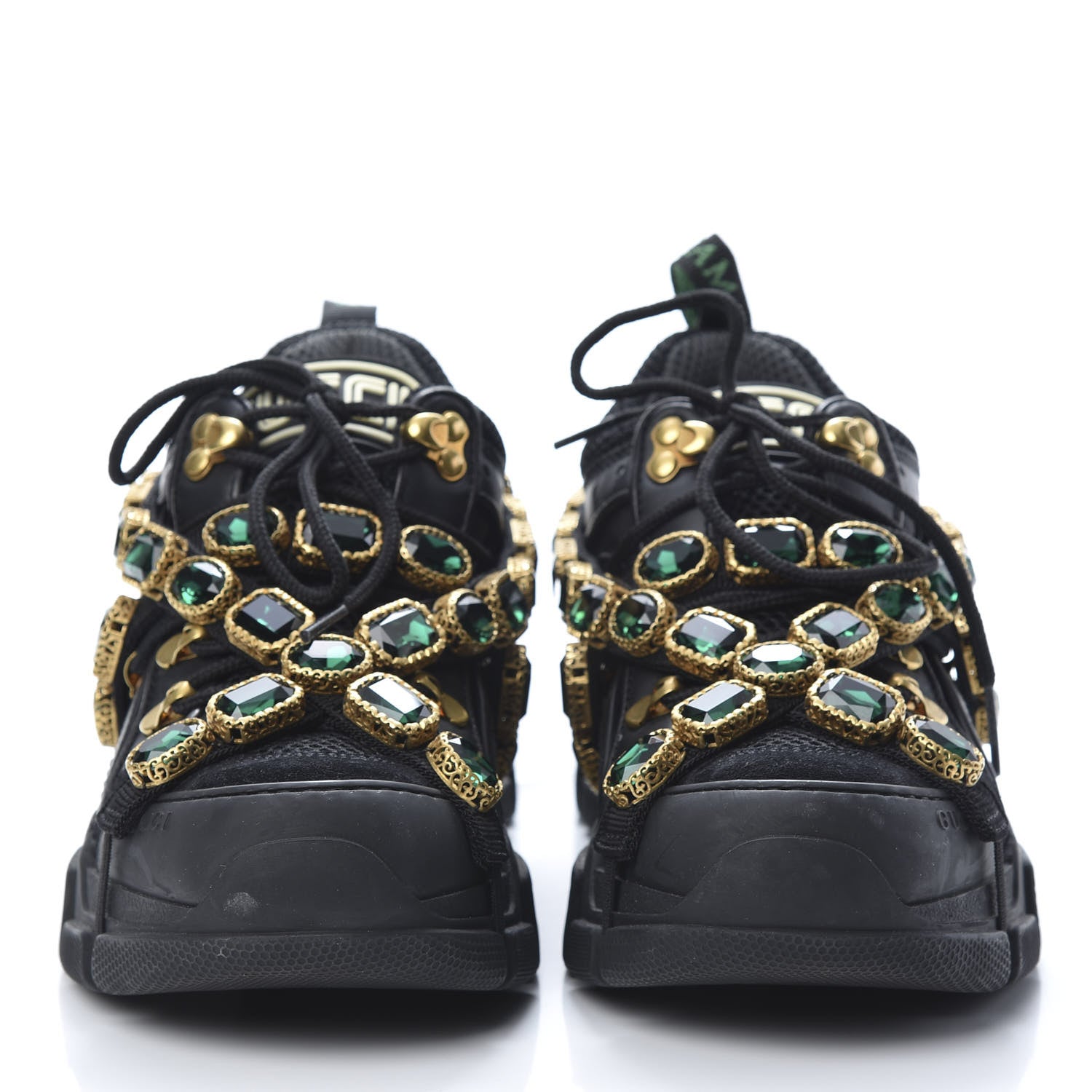 Gucci X SEGA Mesh Suede Calfskin Removable Crystals Womens Flashtrek Sneakers 36.5 Black Silver 2 of 9