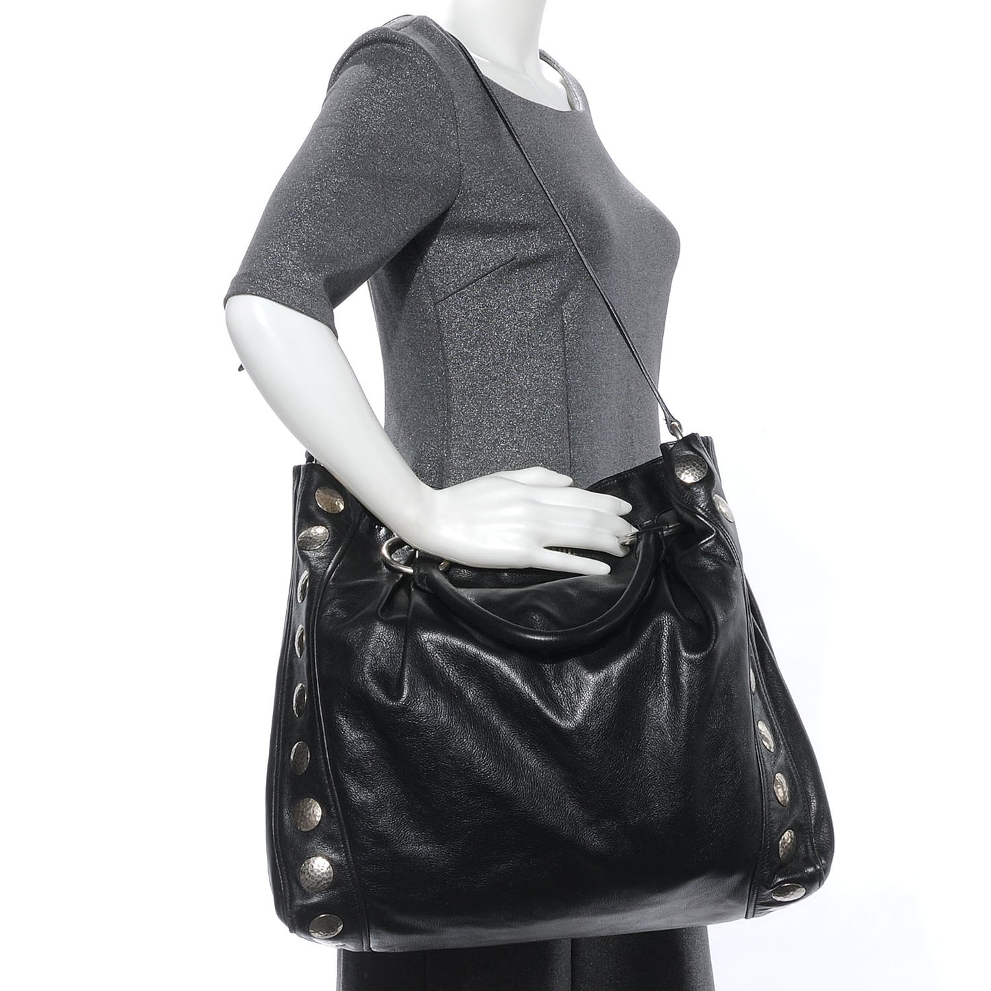 Soft Calfskin Hammered Stud Shopping Tote Nero