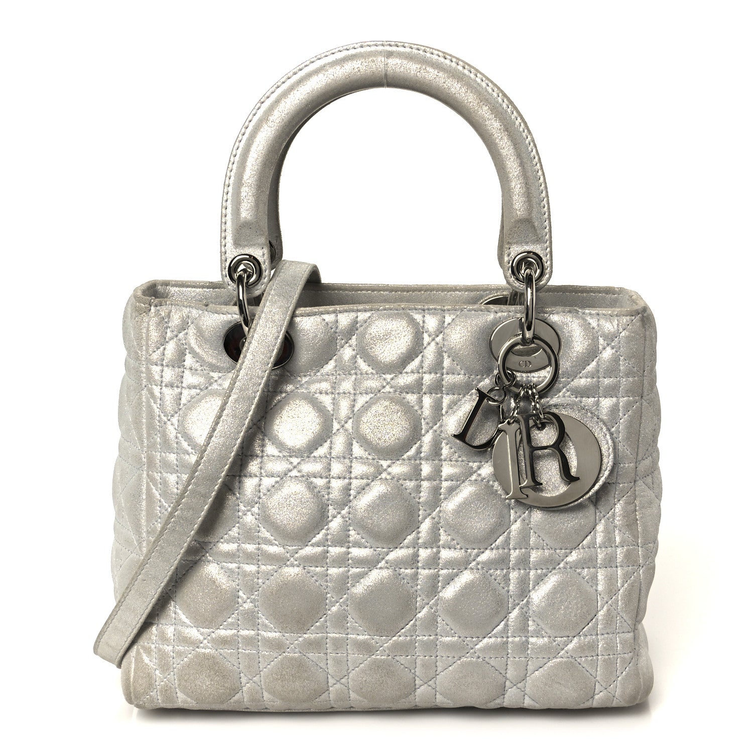 Christian Dior Metallic Nubuck Cannage Medium Lady Dior Silver 1 of 10