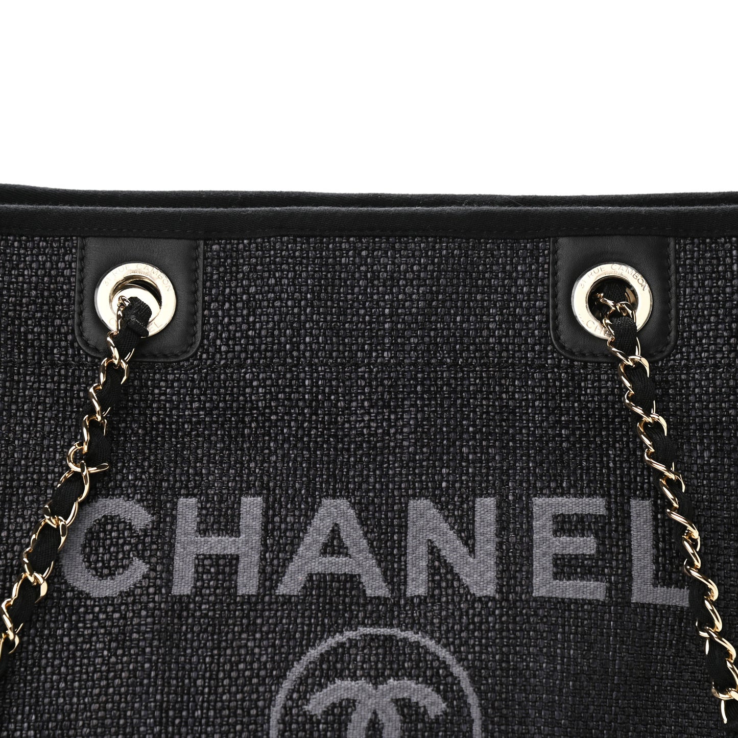 Woven Straw Raffia Small Deauville Tote Black