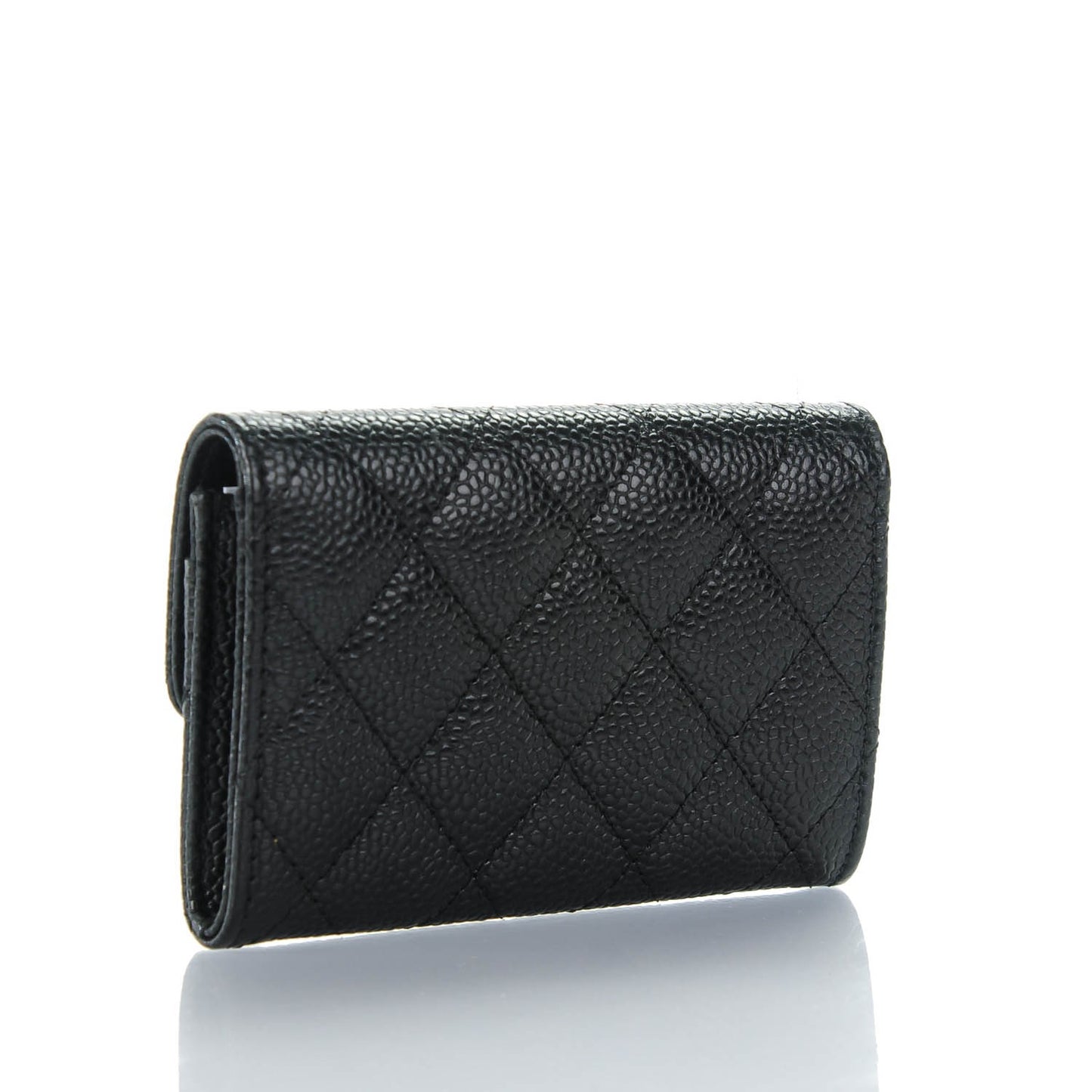 Caviar Quilted Flap Card Holder Black