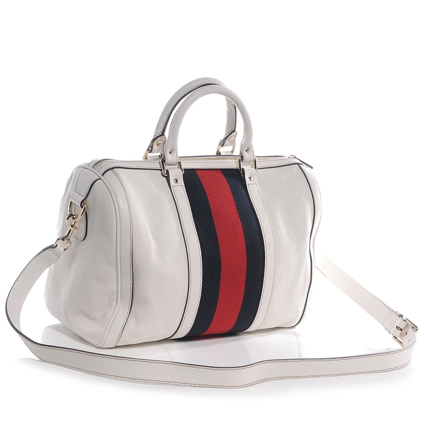 Leather Vintage Web Boston White