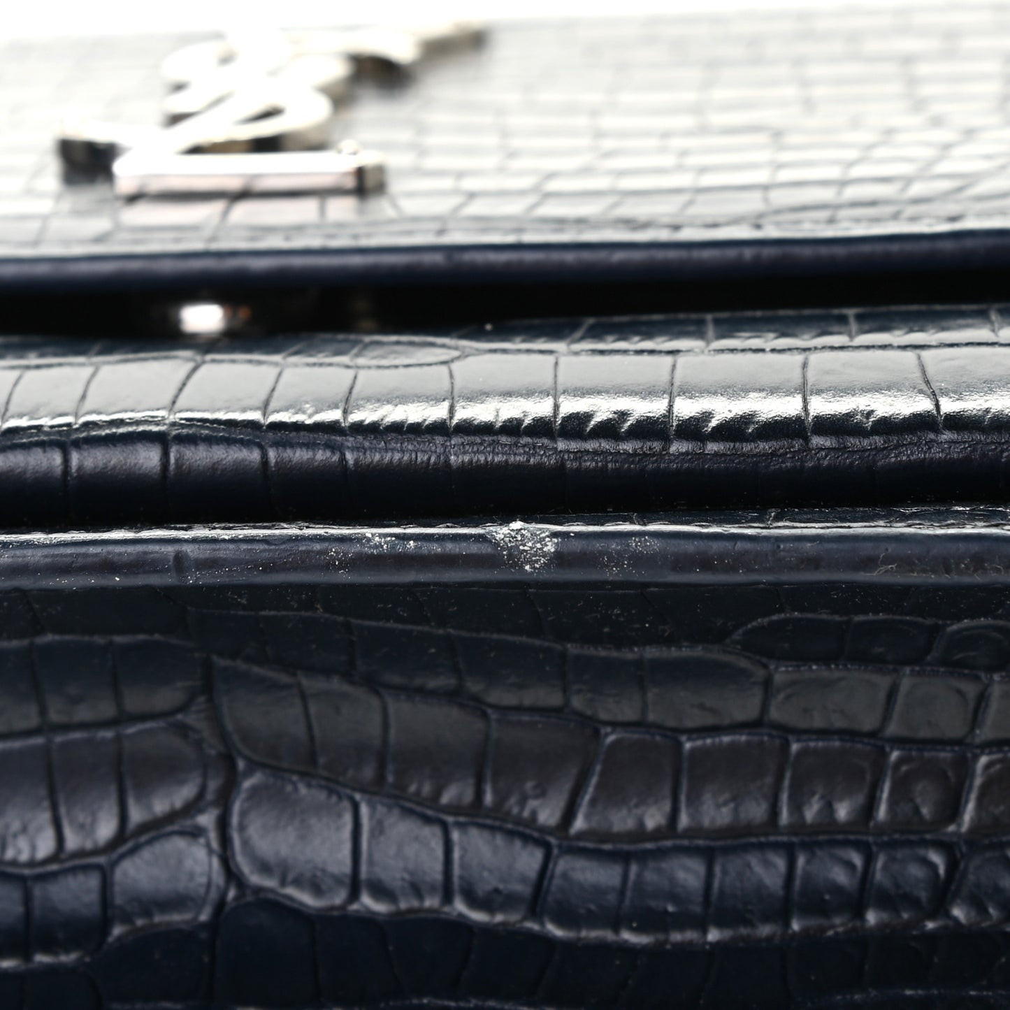 Calfskin Crocodile Embossed Medium Monogram Sunset Navy
