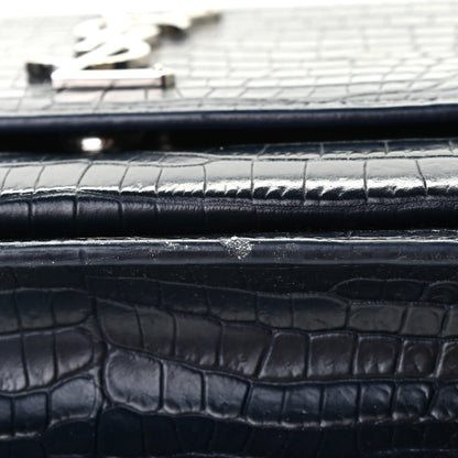 Saint Laurent Calfskin Crocodile Embossed Medium Monogram Sunset Navy 14 of 18