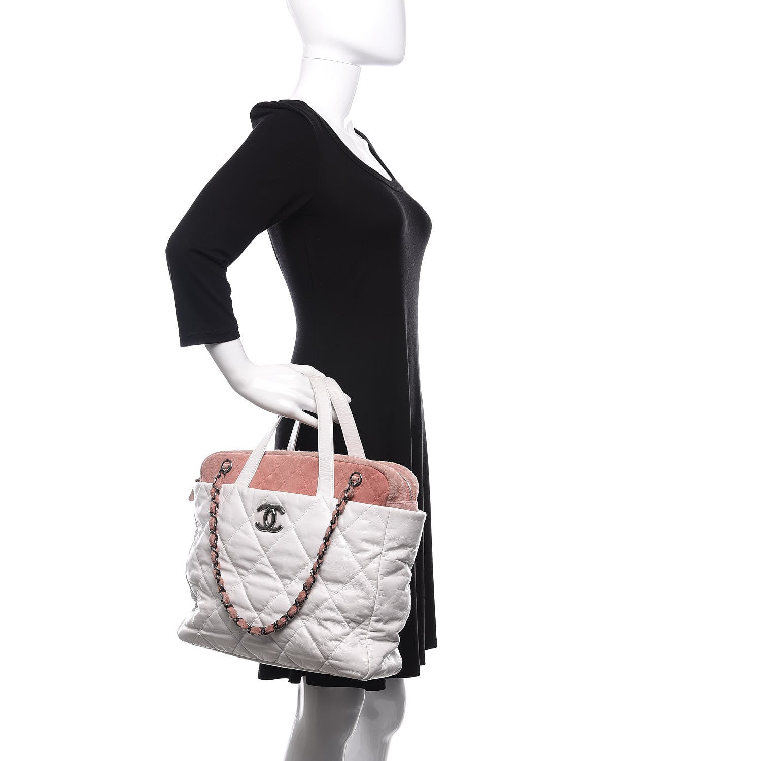 Chanel Glazed Calfskin Suede Quilted Portobello Tote White Pink 2 of 14