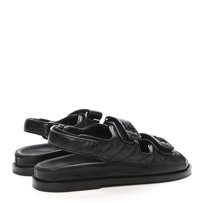 Chanel Lambskin Velcro Dad Sandals 38 Black 4 of 8