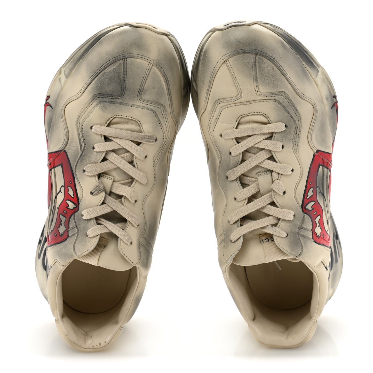 Calfskin Mouth Print Mens Rhyton Sneakers 10 Ivory