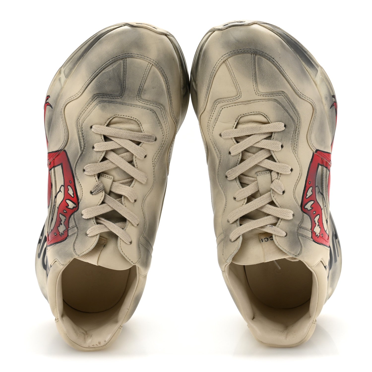 Gucci Calfskin Mouth Print Mens Rhyton Sneakers 10 Ivory 2 of 11