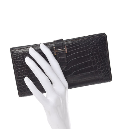 Hermes Matte Alligator Bearn Wallet Chocolate 2 of 7