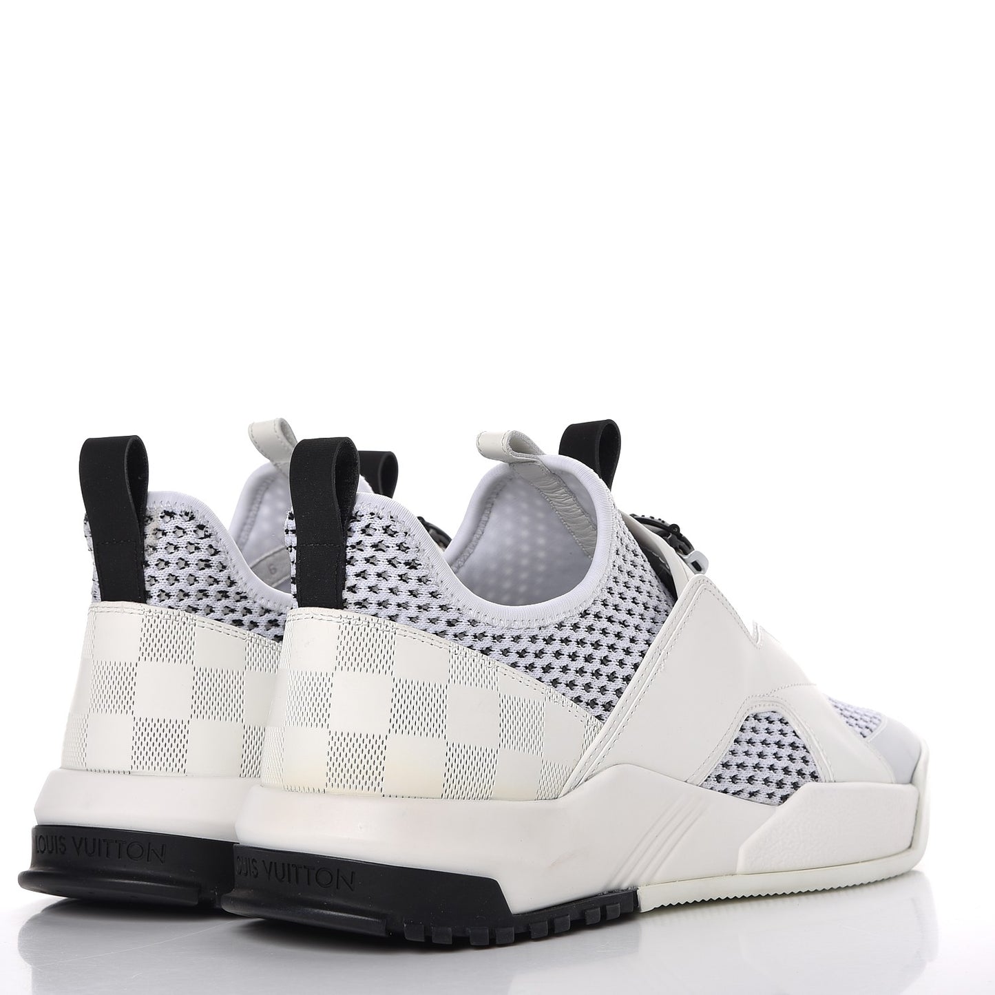 Mesh Calfskin Damier Embossed Fuel Power Sneakers 6 White