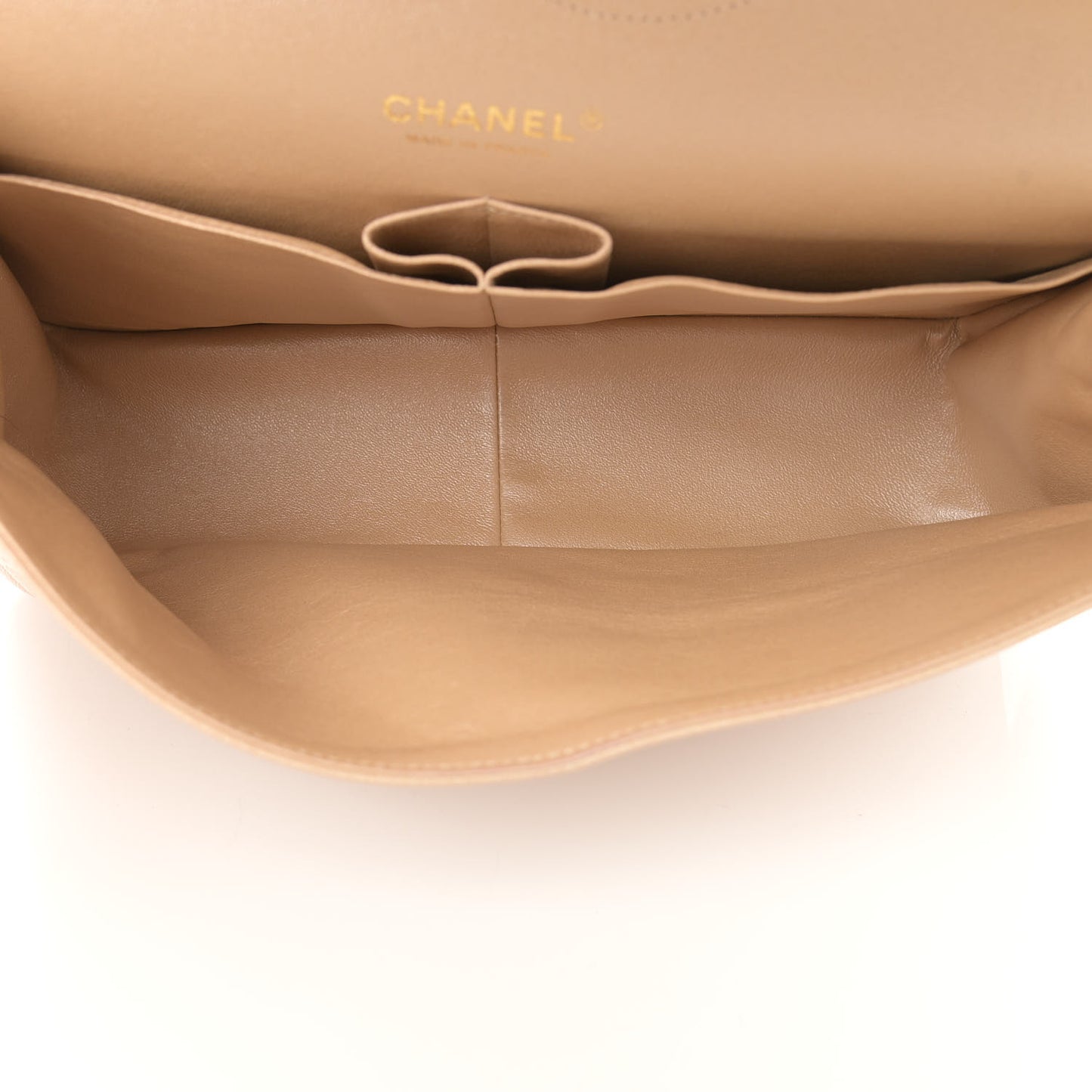 Iridescent Caviar Quilted Jumbo Double Flap Beige