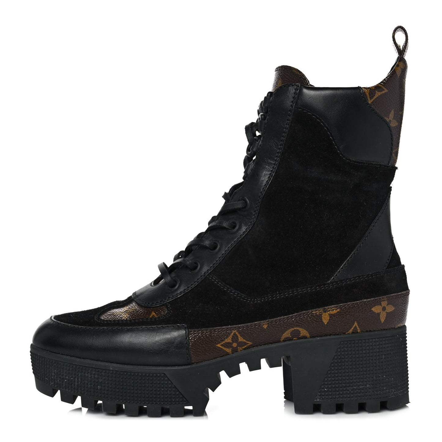 Suede Calfskin Monogram Laureate Platform Desert Boots 38.5 Black