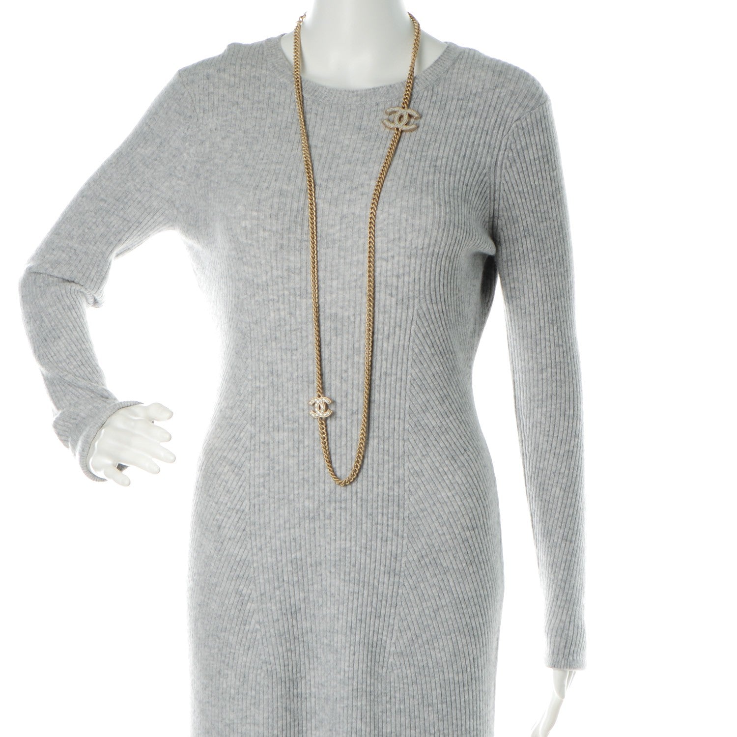 Chanel Quilted CC Long Chain Necklace Gold Pearly White 2 of 4