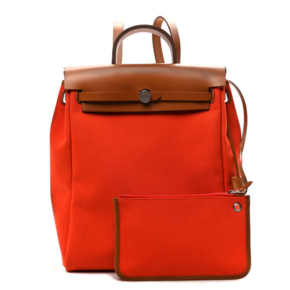 Hermes Military Toile Vache Hunter Herbag a Dos Zip Retourne Backpack Orange Mecano Fauve 3 of 10