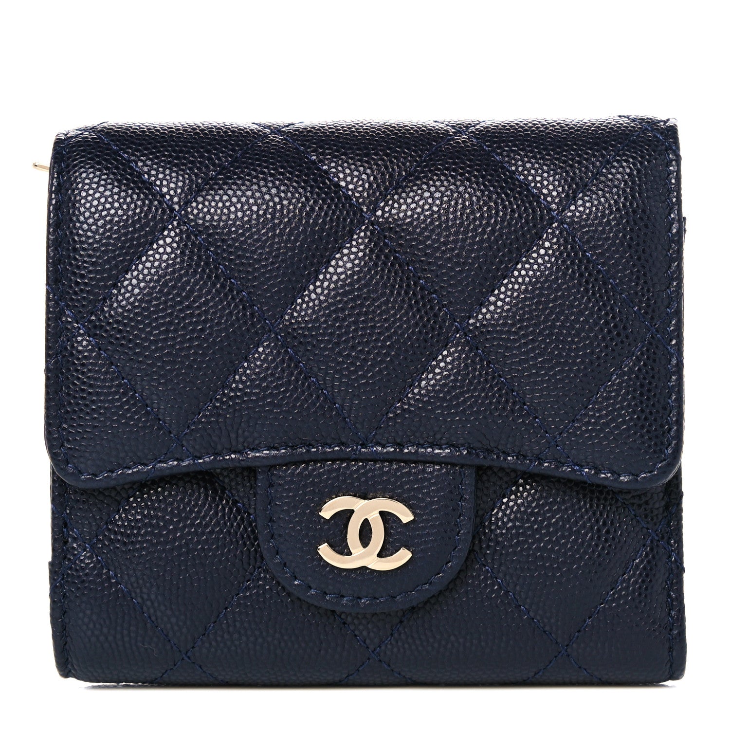 Chanel Caviar Quilted Compact Flap Wallet Navy 1 of 8