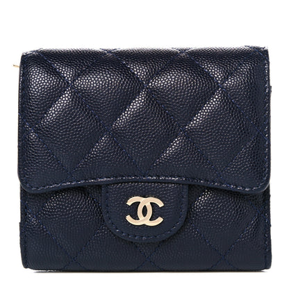 Chanel Caviar Quilted Compact Flap Wallet Navy 1 of 8