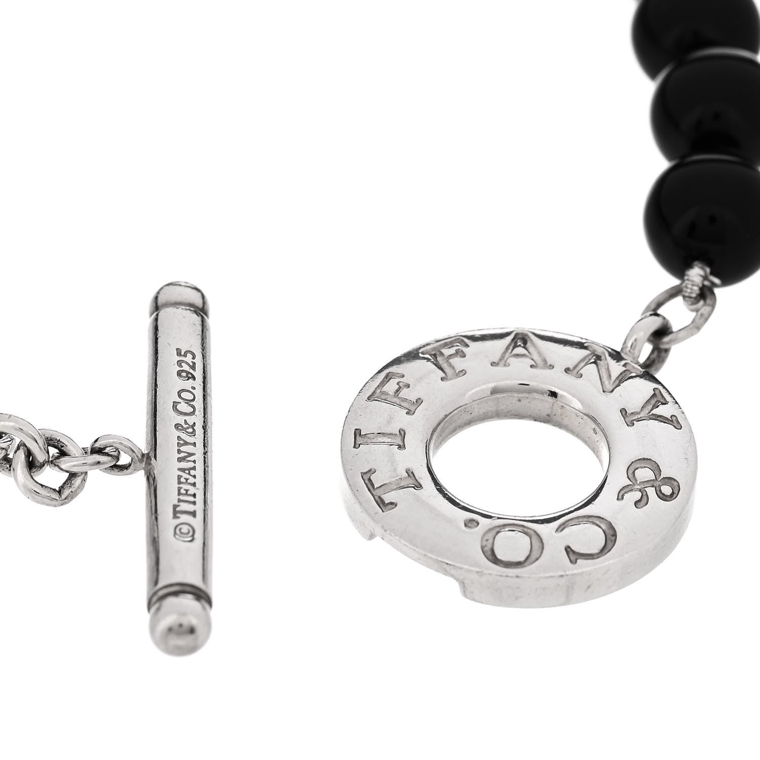 Tiffany Sterling Silver Black Onyx Bead Toggle Bracelet 3 of 4