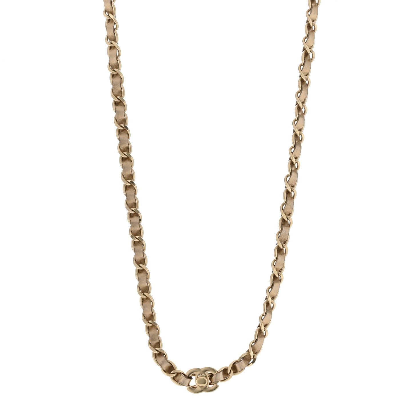 Metallic Lambskin CC Turnlock Necklace Gold