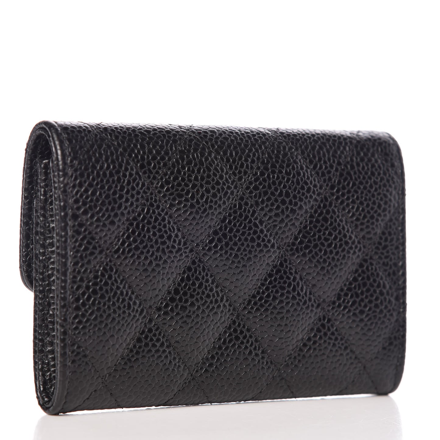 Caviar Quilted Flap Card Holder Black