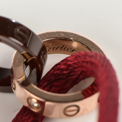 Cartier 18k Pink Gold Diamond Brown Ceramic Silk Adjustable Two Hoops Love Bracelet Red 7 of 10