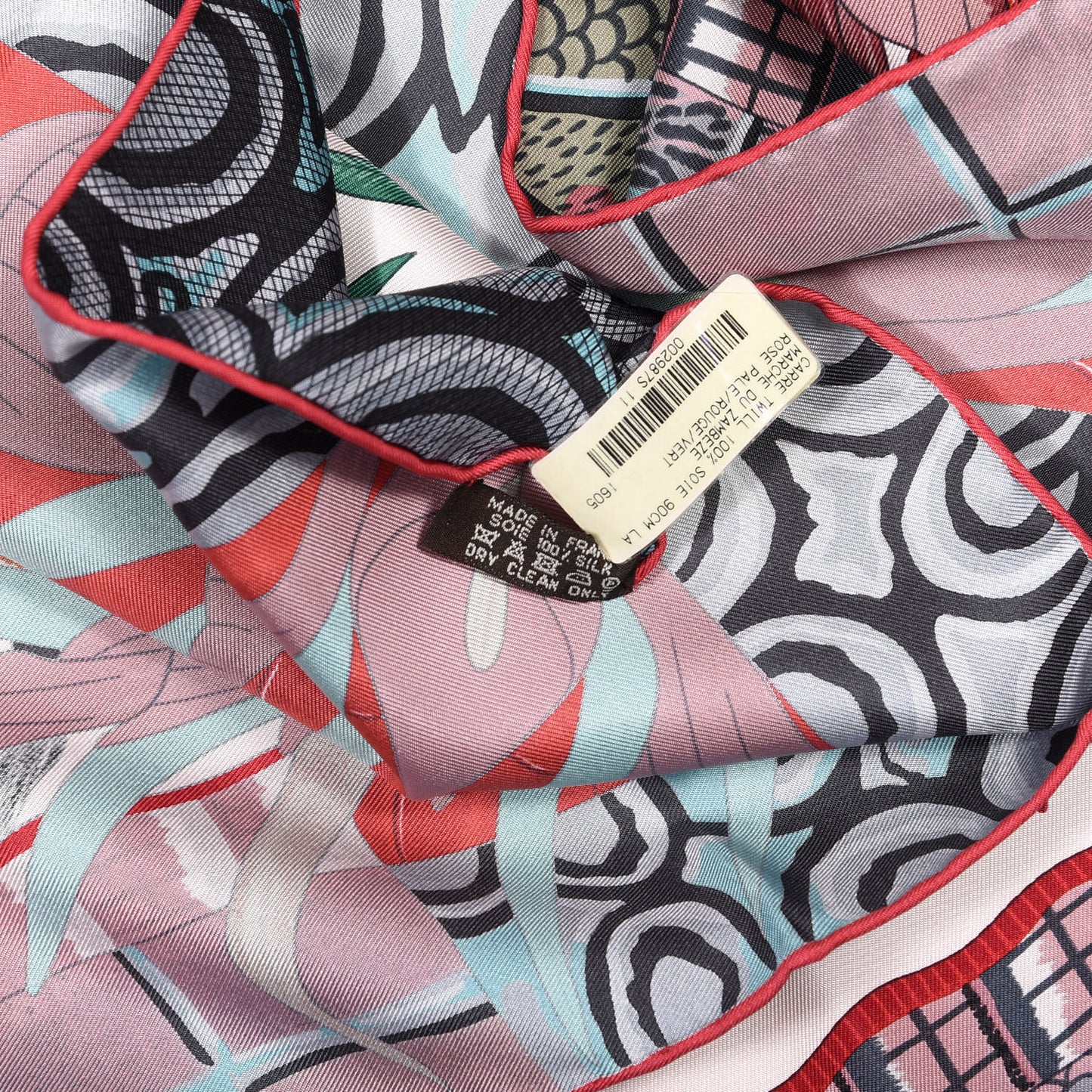 Silk La Marche Du Zambeze Scarf 90 Rose Pale Rouge Vert