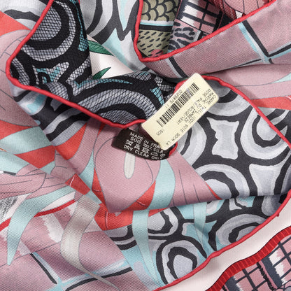 Hermes Silk La Marche Du Zambeze Scarf 90 Rose Pale Rouge Vert 6 of 6