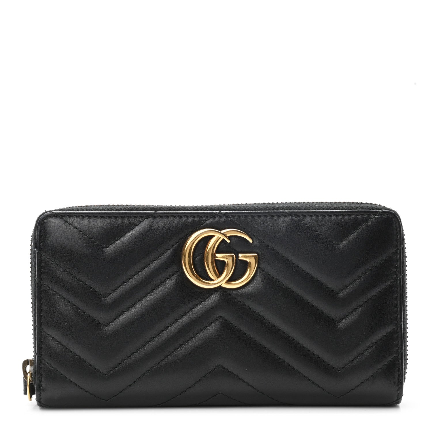 Gucci Calfskin Matelasse GG Marmont Zip Around Wallet Black 1 of 8