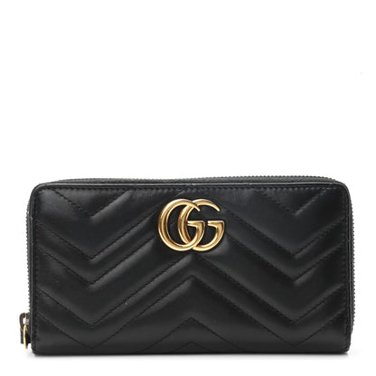 Gucci Calfskin Matelasse GG Marmont Zip Around Wallet Black 1 of 8