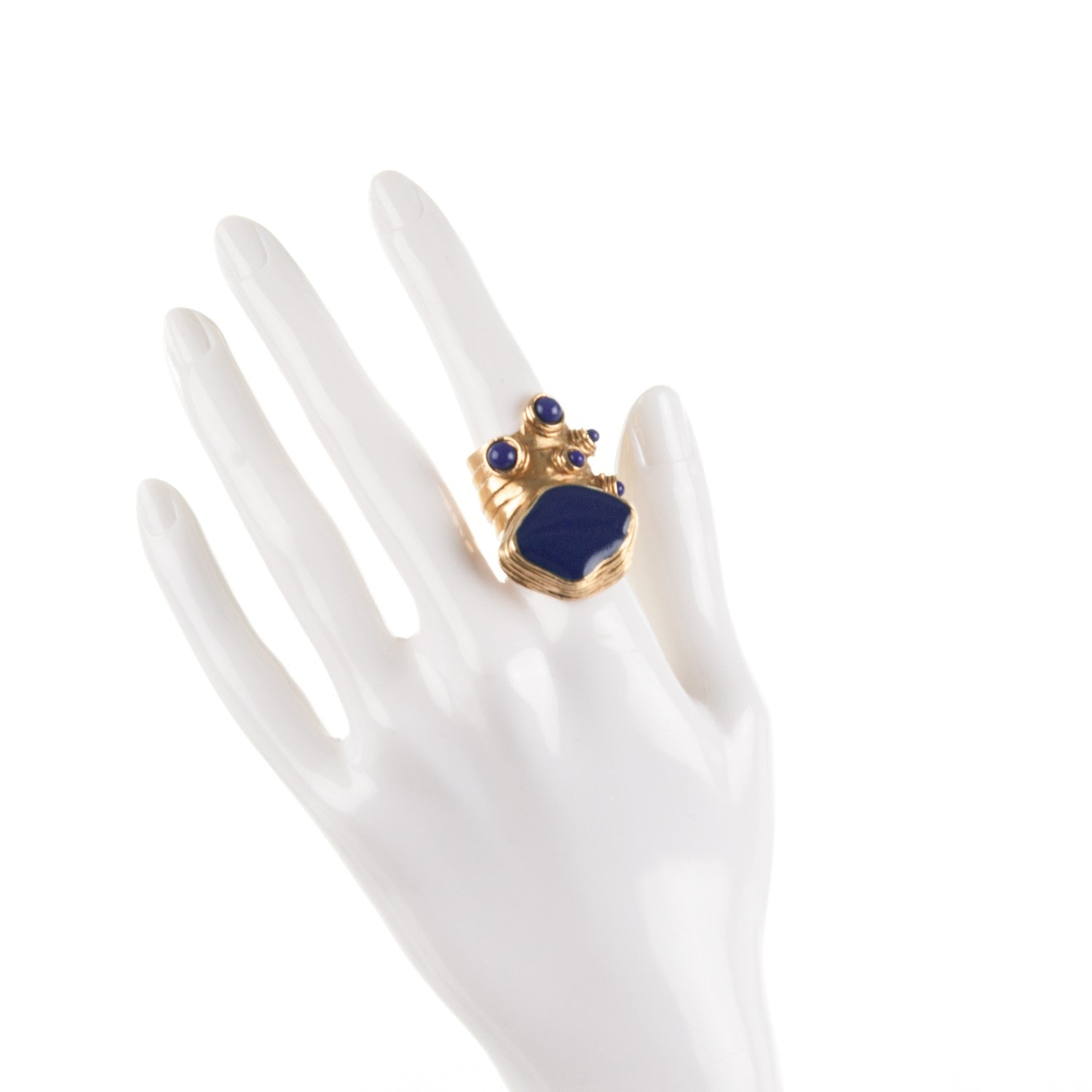 Saint Laurent Enamel Arty Ring 5 Gold Lapis 2 of 3