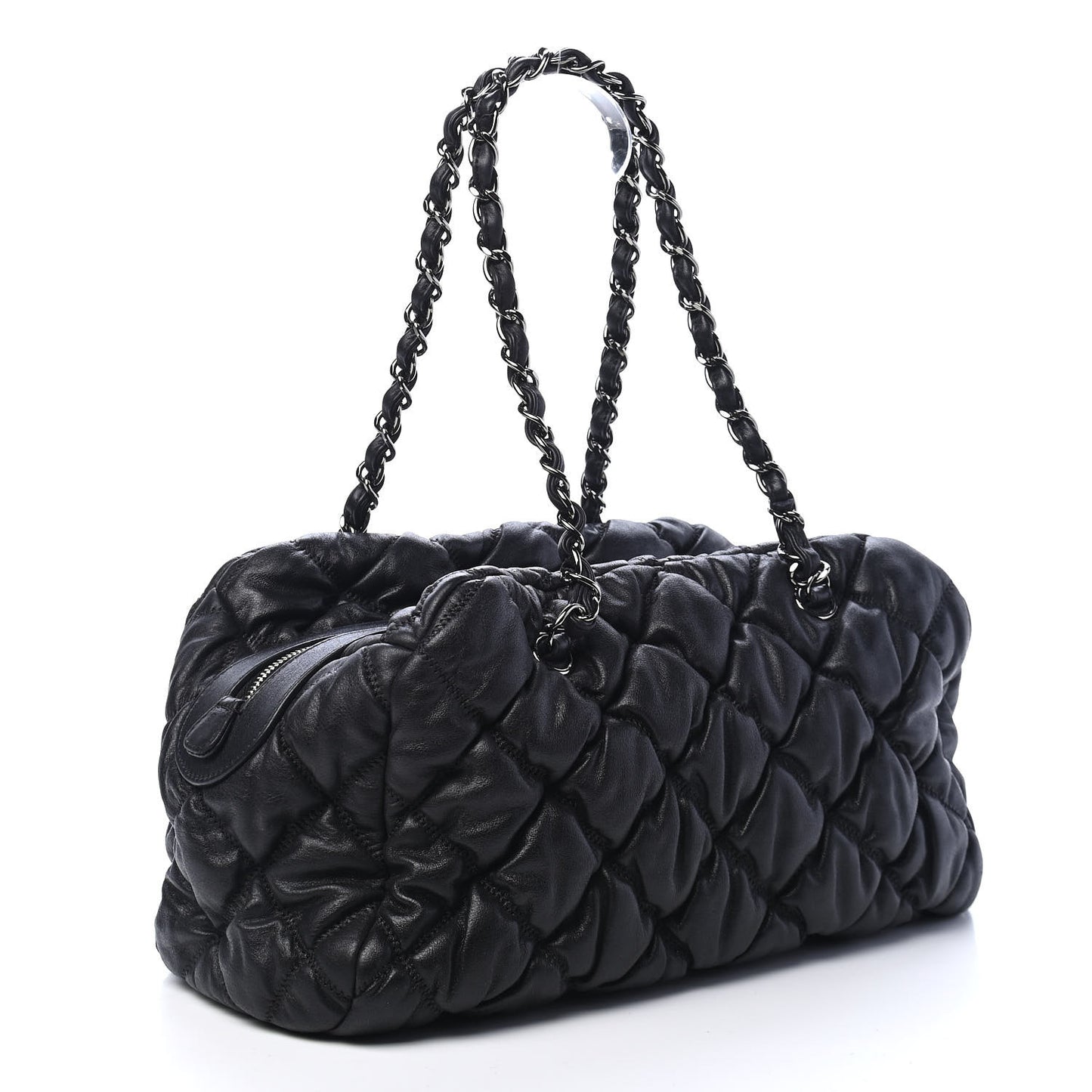 Calfskin Bubble Quilt Bowler Black