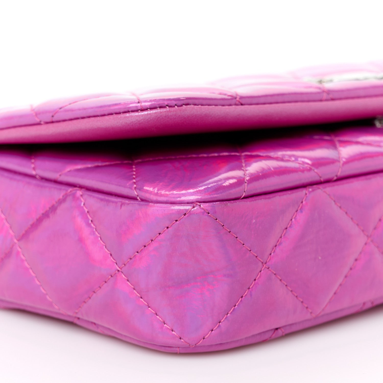 Chanel Iridescent Mirror Goatskin Quilted Clutch With Chain Pink 10 of 12