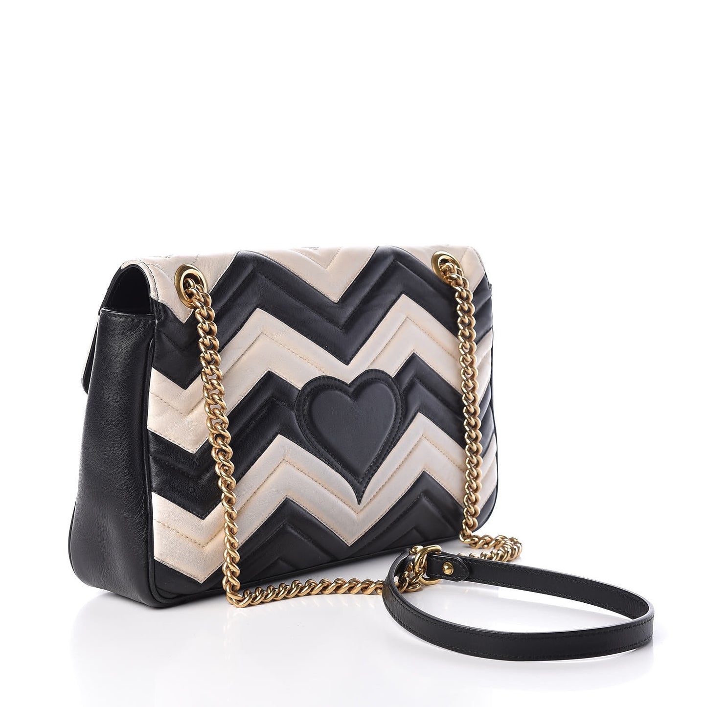 Calfskin Matelasse Medium GG Marmont Shoulder Bag Black White
