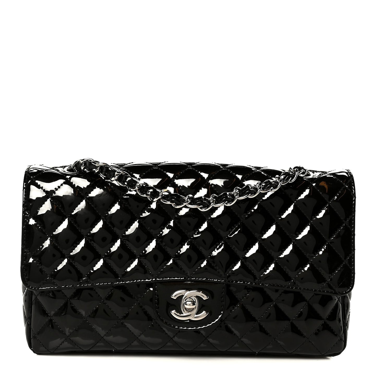 Patent Quilted Secret Label Medium Flap Black