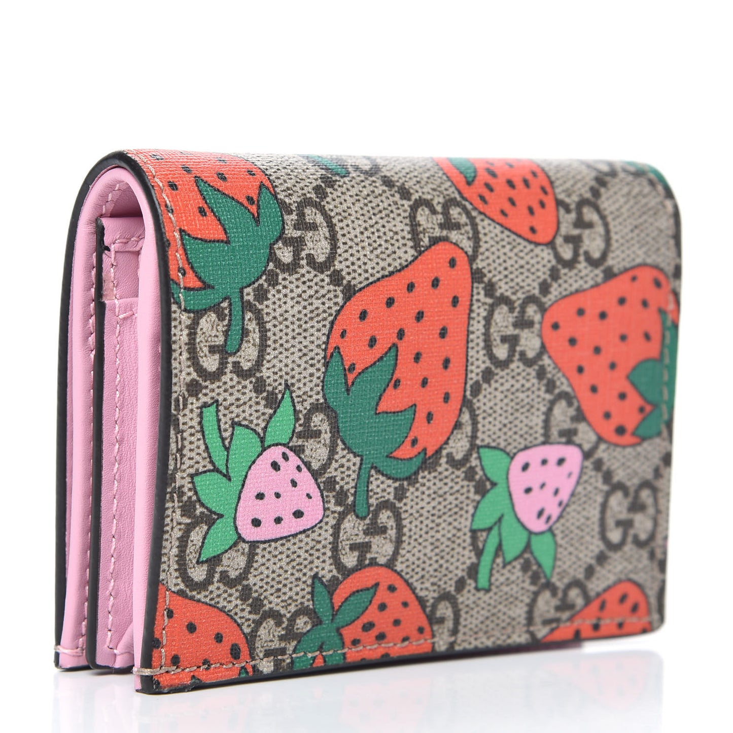 GG Supreme Monogram Strawberry Card Case