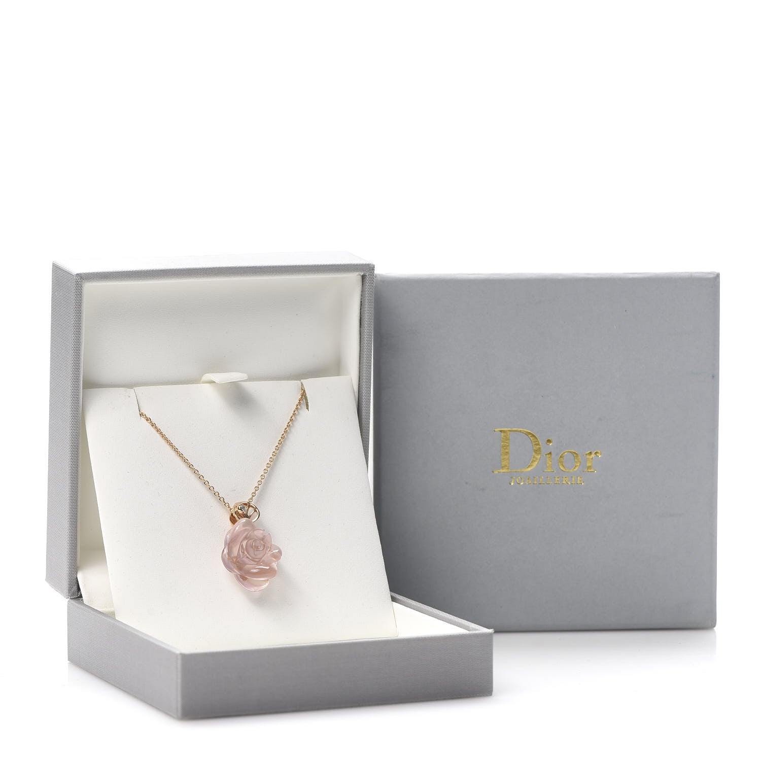 Christian Dior 18K Rose Gold Diamond Rose Quartz Pre Catelan Pendant Necklace 6 of 6