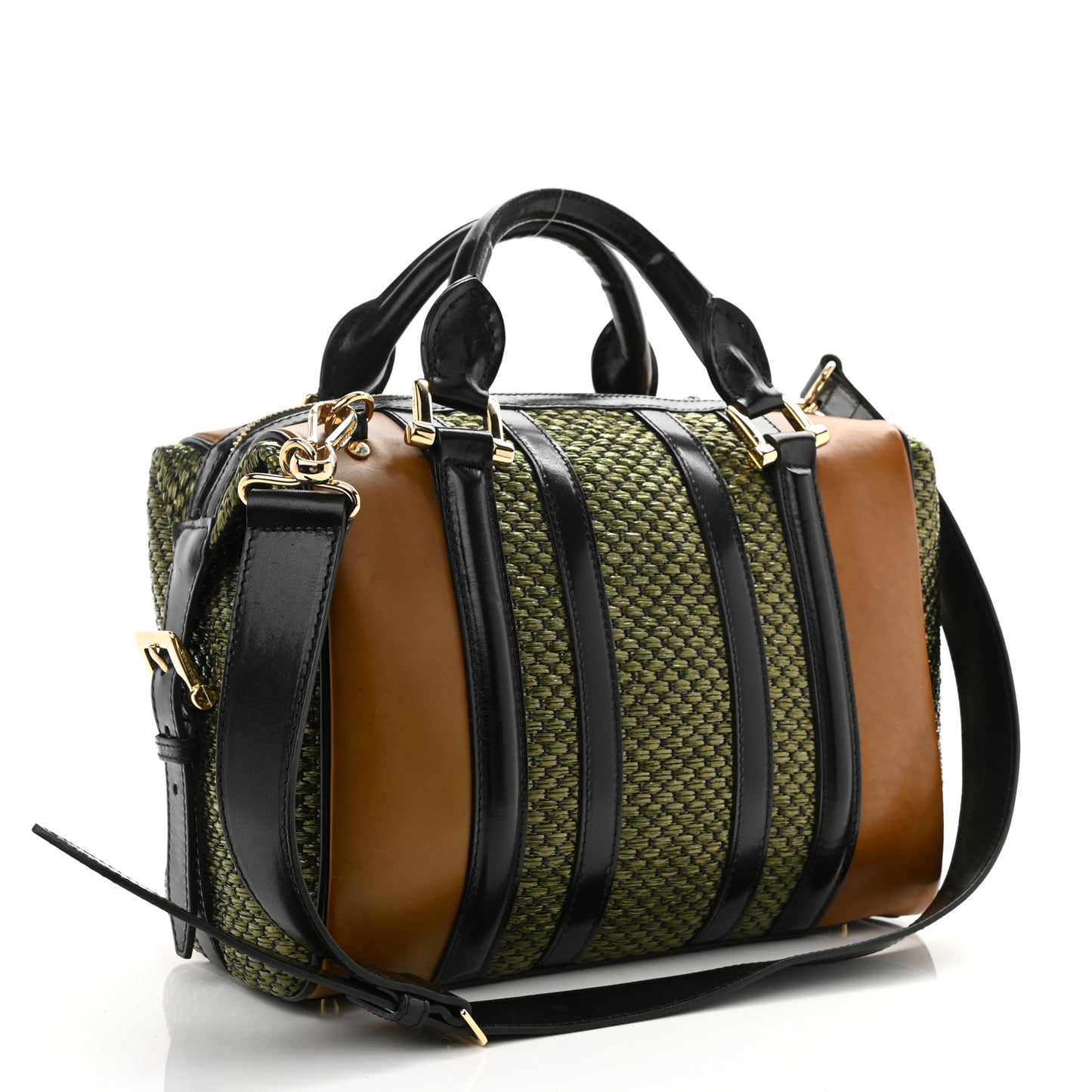 Calfskin Raffia Prorsum Bowling Bag Green Brown