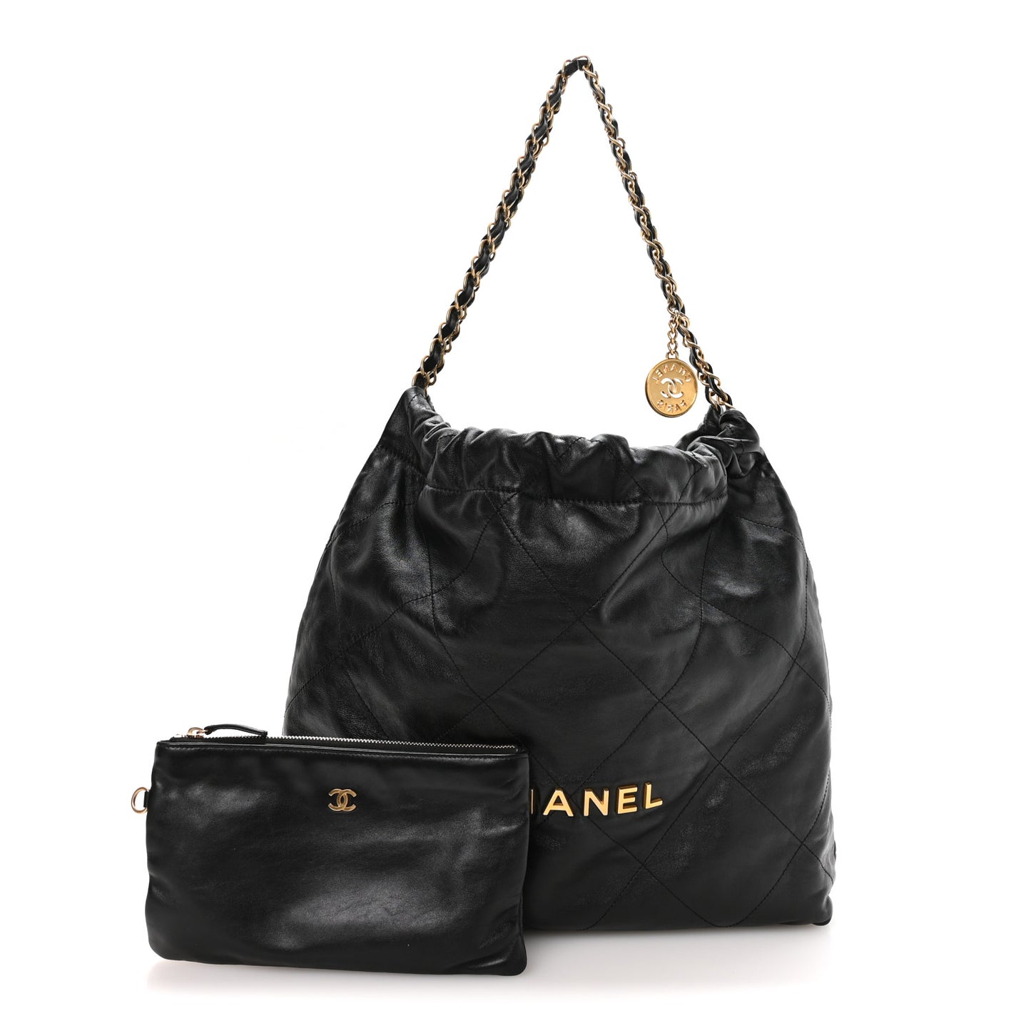 Shiny Calfskin Quilted Chanel 22 Black