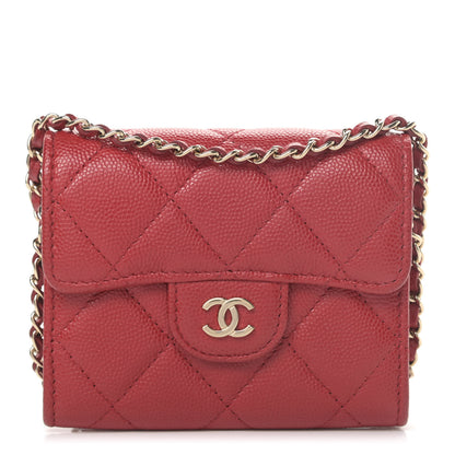 Chanel Caviar Quilted Flap Card Holder On Chain Red 1 of 5