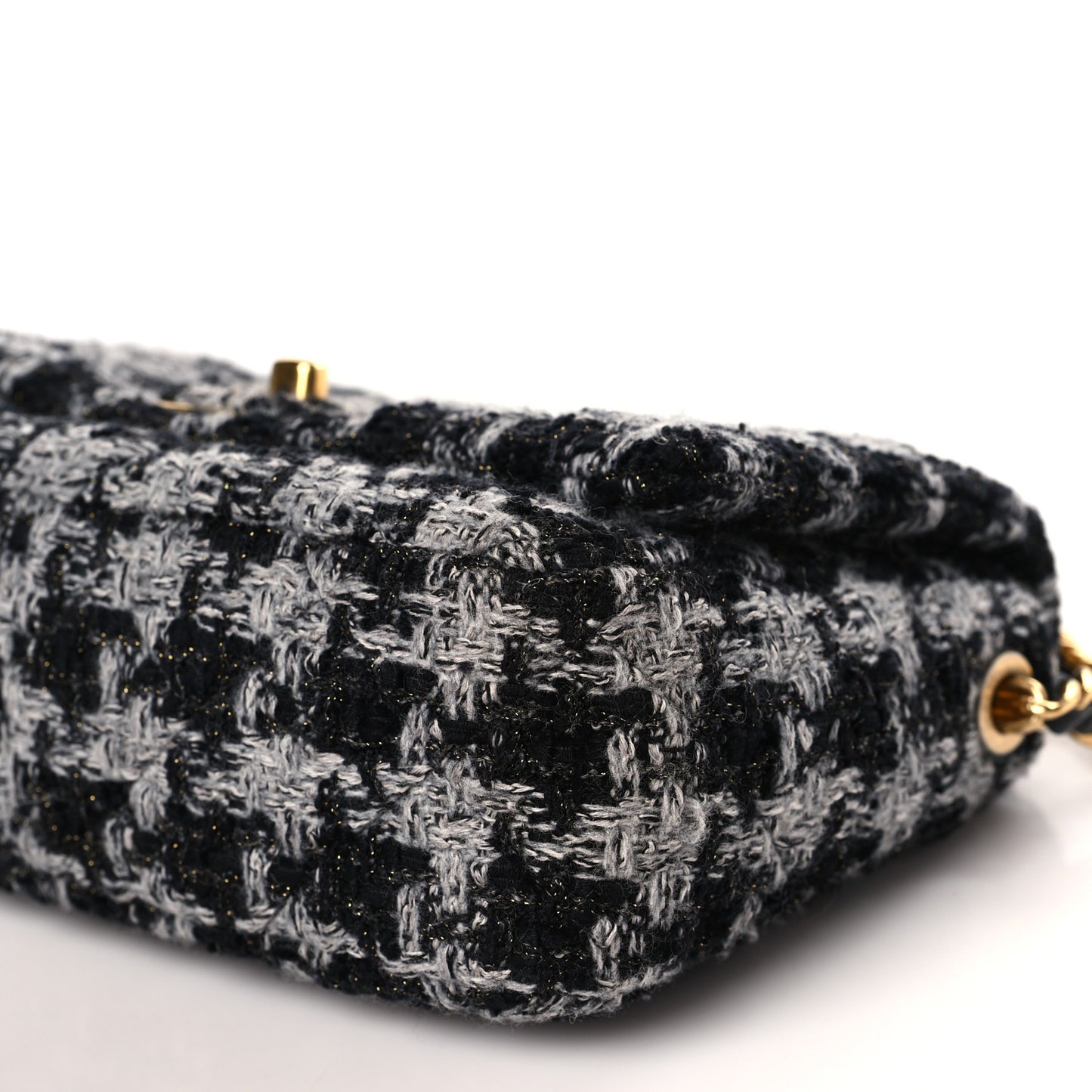 Wool Tweed Quilted Elegant Chain Flap Black Grey