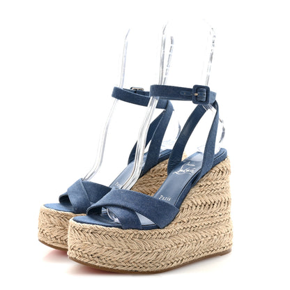 Christian Louboutin Denim Mariza Zeppa 130 Espadrille Wedge Sandals 36 Blue Natural 4 of 9