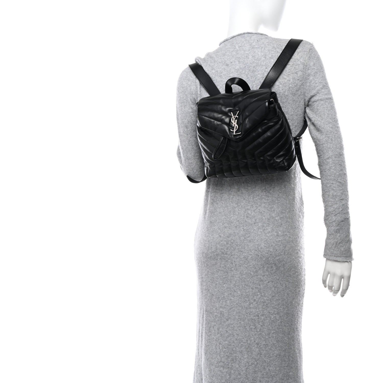 Saint Laurent SAINT LAURENT Calfskin Y Quilted Monogram Small Loulou Backpack Black 2 of 13