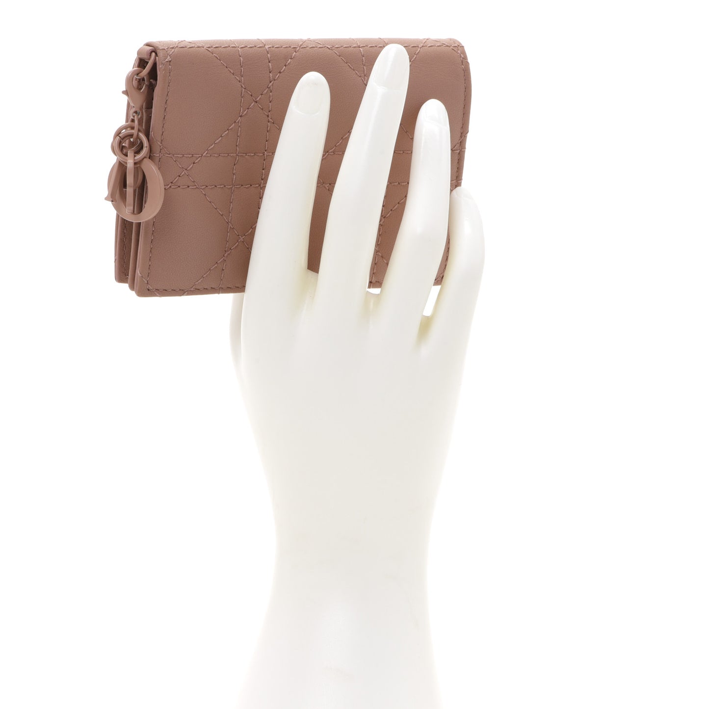 Ultra Matte Calfskin Cannage Small Lady Dior Flap Card Holder Beige
