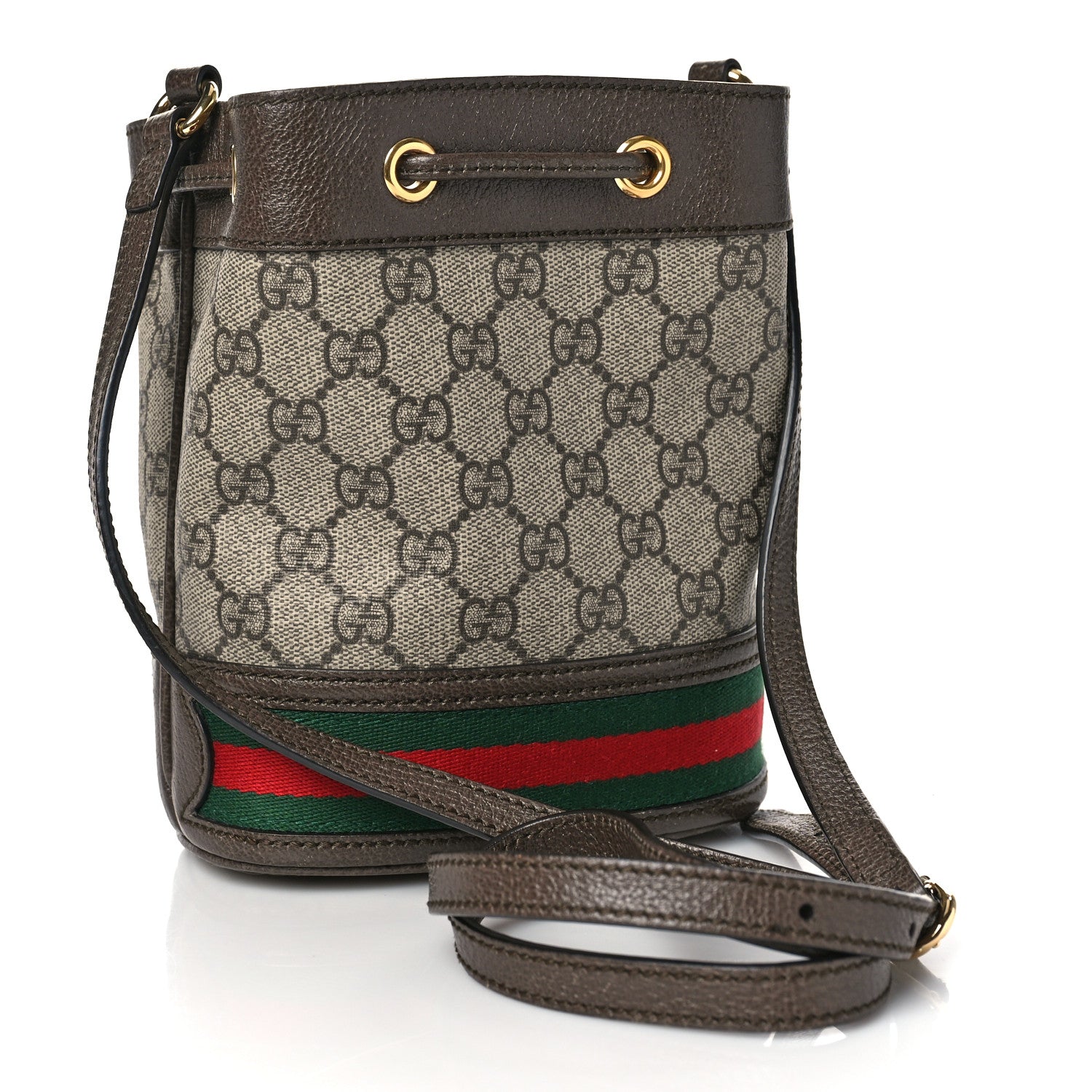 Gucci GG Supreme Monogram Web Mini Ophidia Bucket Bag Brown 3 of 9