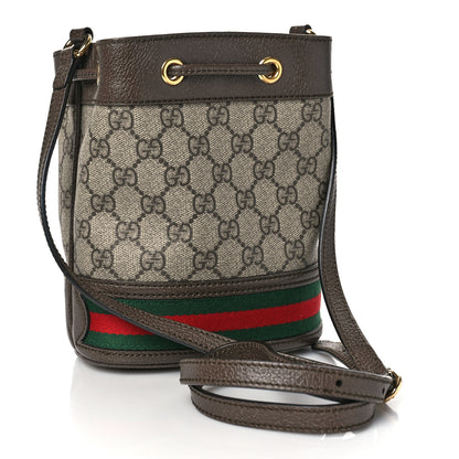 Gucci GG Supreme Monogram Web Mini Ophidia Bucket Bag Brown 3 of 9